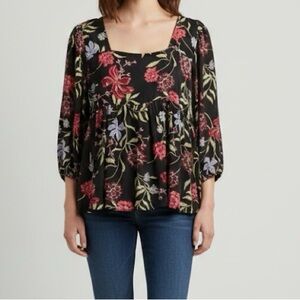 Anthropologie x Dolan Garden Floral Long Sleeve Peplum Top Medium
